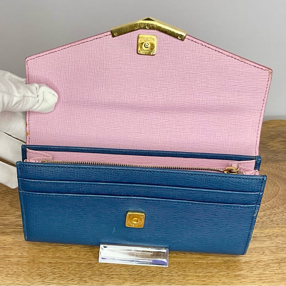 Fendi 2Jours Envelope Continental Wallet in Blush Pink and Blue Leather - Picture 6 of 15